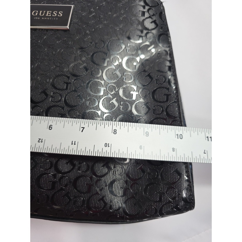 Guess Black Logo Satchel Handbag Silver Handle Crossbody Strap Spacious Bag - Picture 9 of 11
